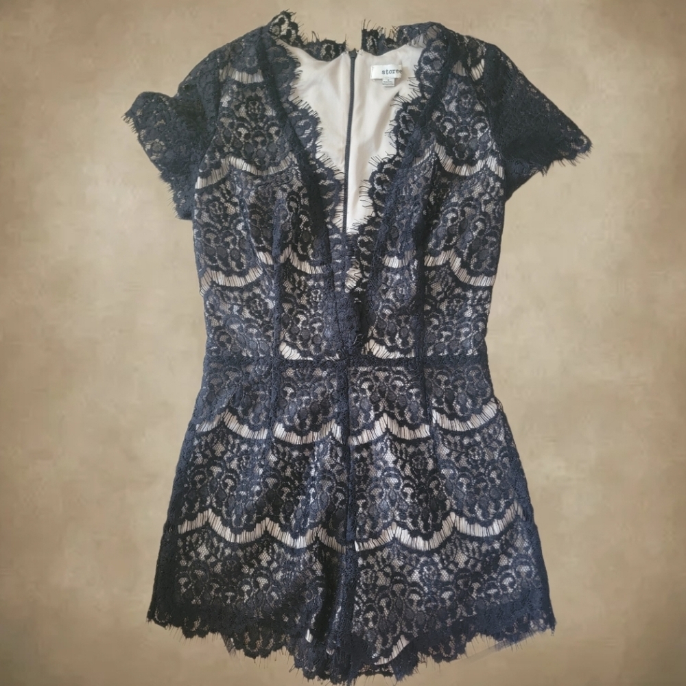 Storee from Nordstrom Nords Lace low v romper with eyelashlace trim
